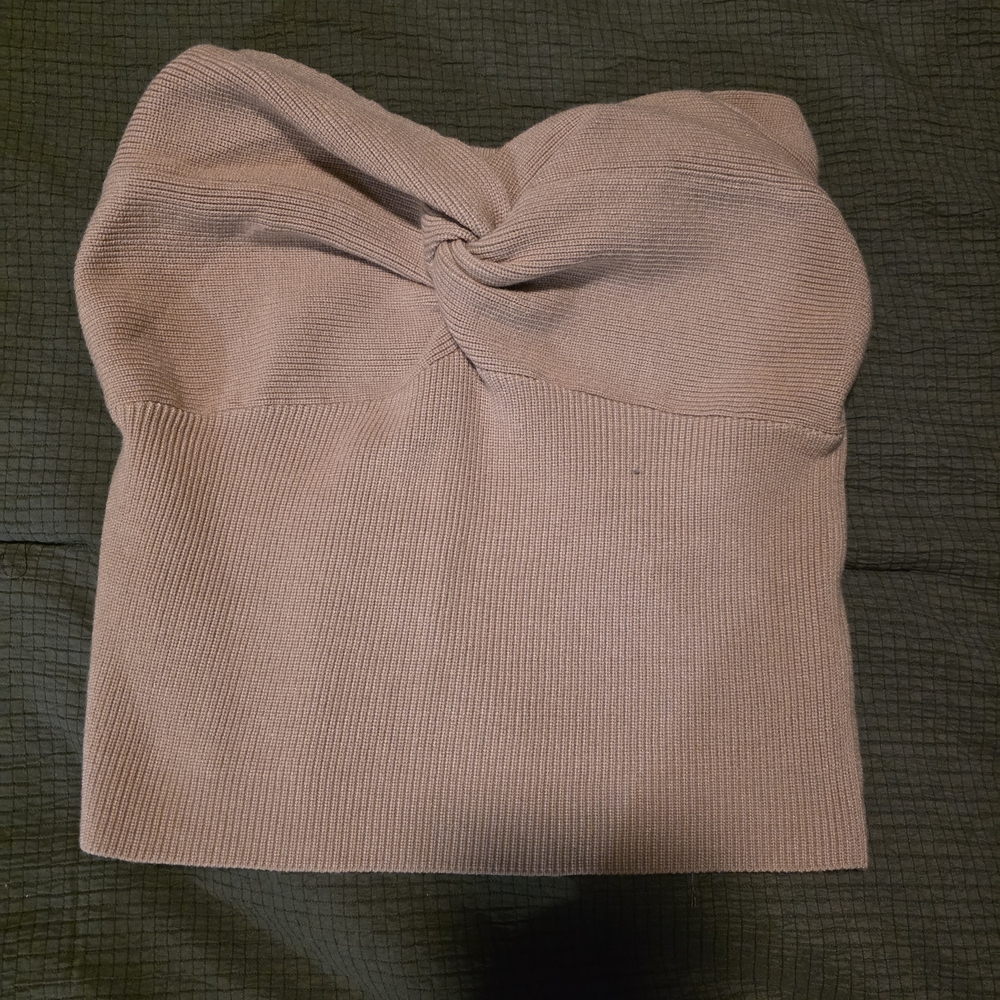 Strapless Twist-Front Knit Tube Top - Blush Pink
